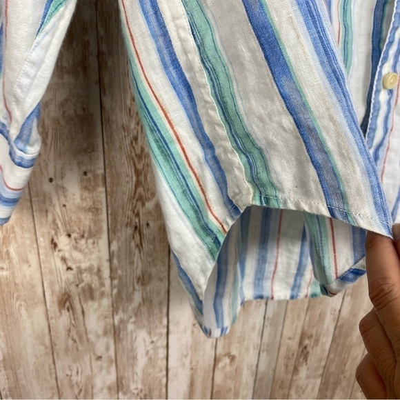 Tommy Bahama Striped Long Sleeve Button Front Linen Shirt Size Large - Picture 6 of 13
